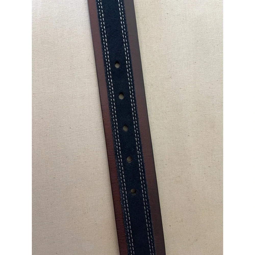 Johnston & Murphy Mens Leather Belt 44 Brown Suede Overlay Contrast Stitch Casua